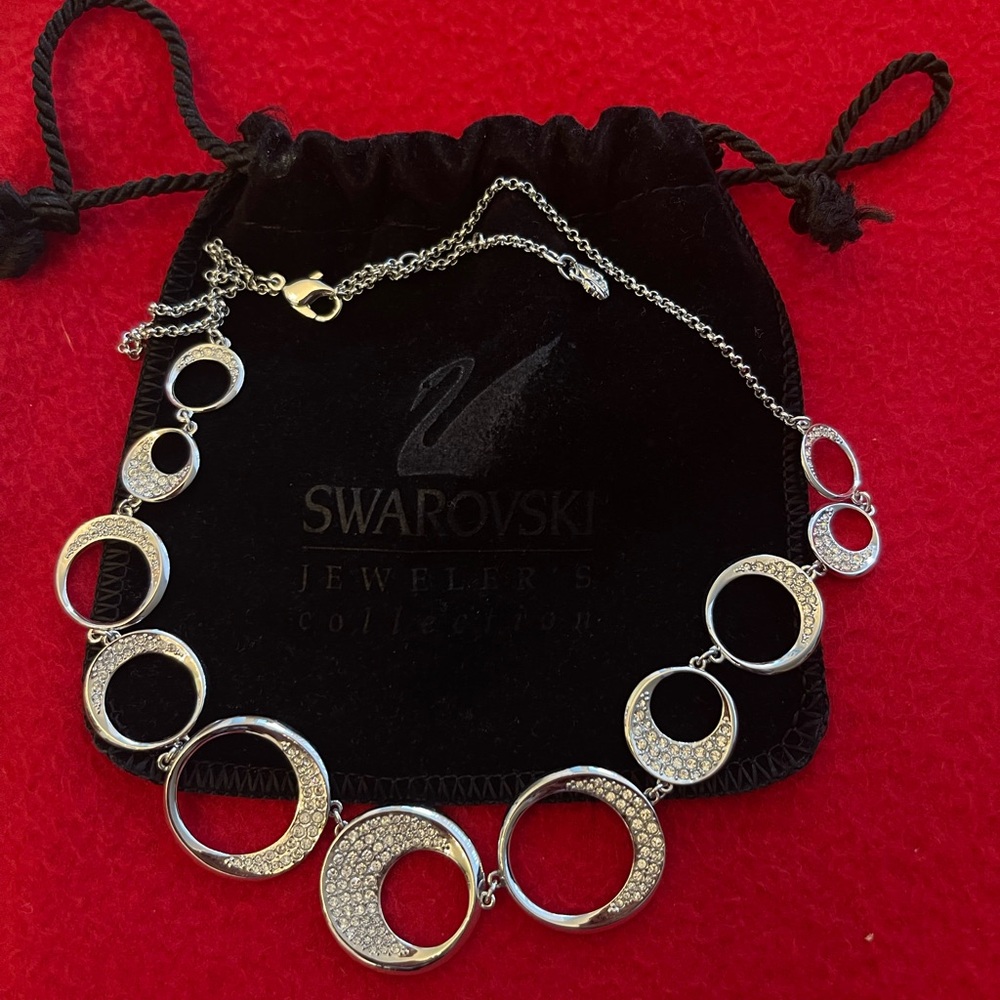 Swarovski Vintage Signed  Silver Tone and Crystal Circles
Neckace